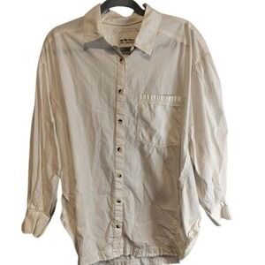 We The Free Cream Oversized Button Down Shirt Long Sleeve Pocket Casual Women M